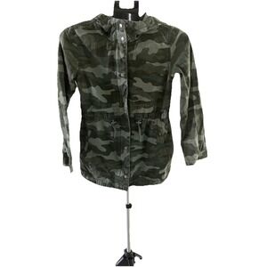 Girls Camo‎ Utility Jacket Hooded Drawstring Waist Green Military Style